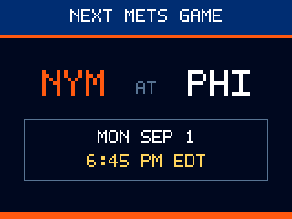 The Apple's screen showing the next Mets game