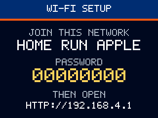 The Apple's screen: join Home Run Apple, an eight-digit password, then open http://192.168.4.1